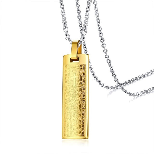 Vnox Engraved Cross Bible Pendant For Women Men Solid Stainless Steel Unisex Christ Prayer Jewelry With 20"/24" Link/Beads Chain