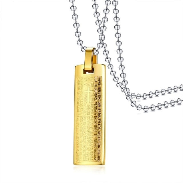 Vnox Engraved Cross Bible Pendant For Women Men Solid Stainless Steel Unisex Christ Prayer Jewelry With 20"/24" Link/Beads Chain