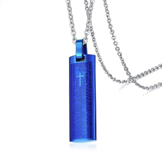 Vnox Engraved Cross Bible Pendant For Women Men Solid Stainless Steel Unisex Christ Prayer Jewelry With 20"/24" Link/Beads Chain