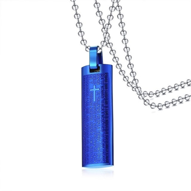 Vnox Engraved Cross Bible Pendant For Women Men Solid Stainless Steel Unisex Christ Prayer Jewelry With 20"/24" Link/Beads Chain
