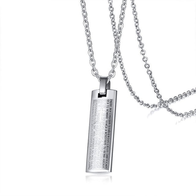 Vnox Engraved Cross Bible Pendant For Women Men Solid Stainless Steel Unisex Christ Prayer Jewelry With 20"/24" Link/Beads Chain