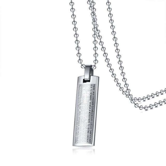 Vnox Engraved Cross Bible Pendant For Women Men Solid Stainless Steel Unisex Christ Prayer Jewelry With 20"/24" Link/Beads Chain