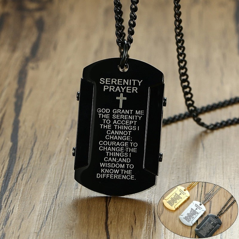 Vnox The Serenity Prayer Dog Tag Necklaces for Men Women Black Gold and Silver Color Stainless Steel colar masculino