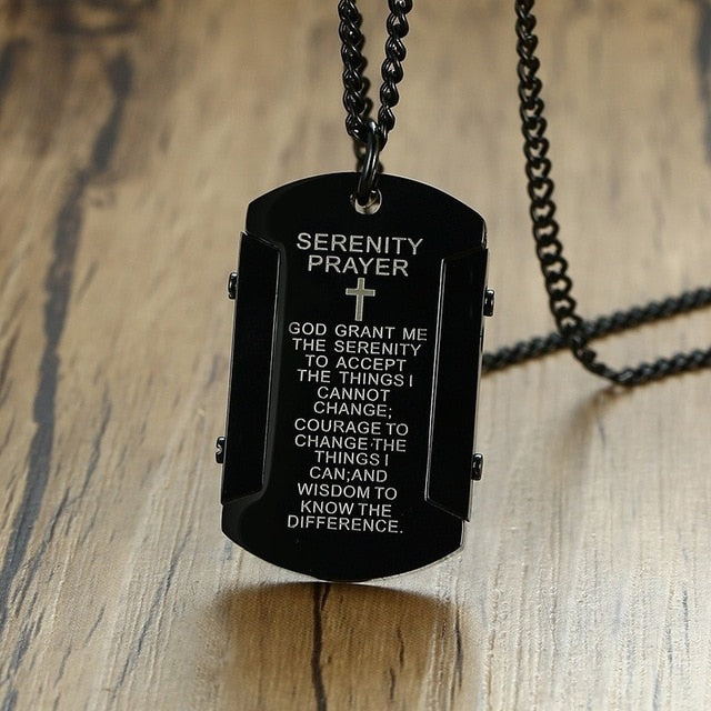 Vnox The Serenity Prayer Dog Tag Necklaces for Men Women Black Gold and Silver Color Stainless Steel colar masculino