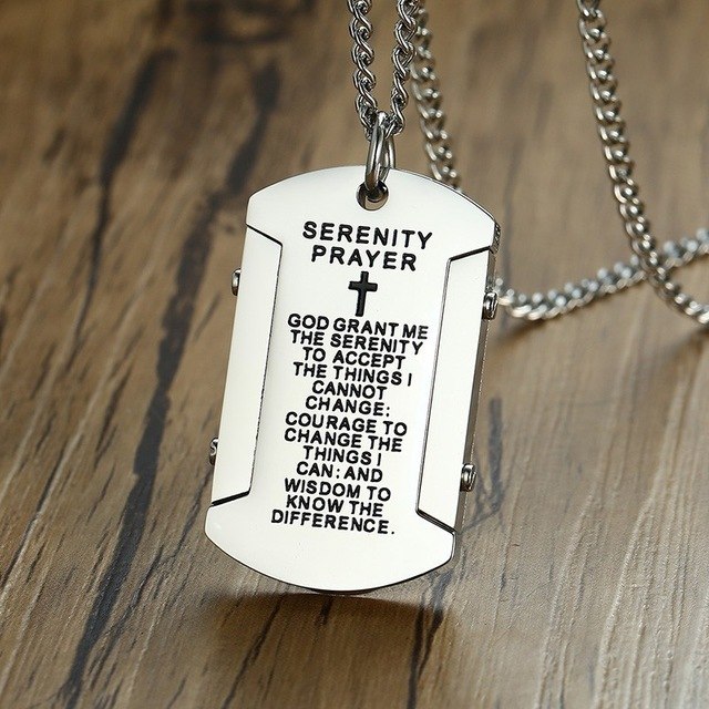 Vnox The Serenity Prayer Dog Tag Necklaces for Men Women Black Gold and Silver Color Stainless Steel colar masculino