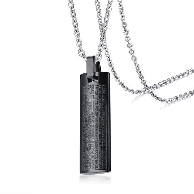 Vnox Engraved Cross Bible Pendant For Women Men Solid Stainless Steel Unisex Christ Prayer Jewelry With 20"/24" Link/Beads Chain