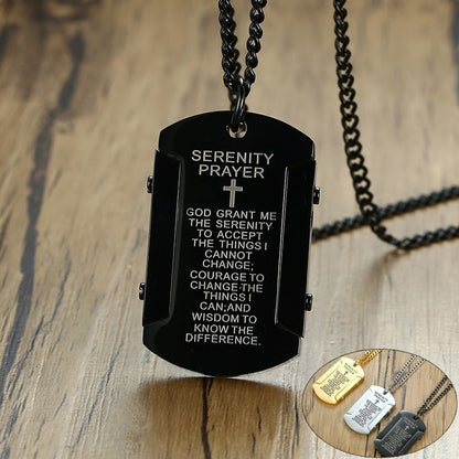 Vnox The Serenity Prayer Dog Tag Necklaces for Men Women Black Gold and Silver Color Stainless Steel colar masculino