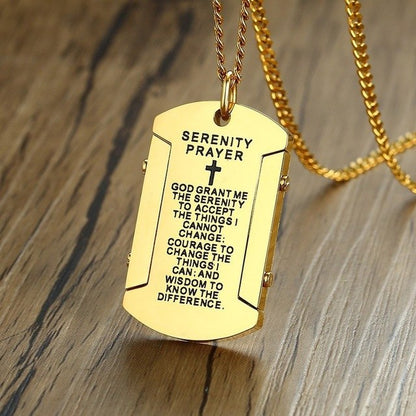 Vnox The Serenity Prayer Dog Tag Necklaces for Men Women Black Gold and Silver Color Stainless Steel colar masculino